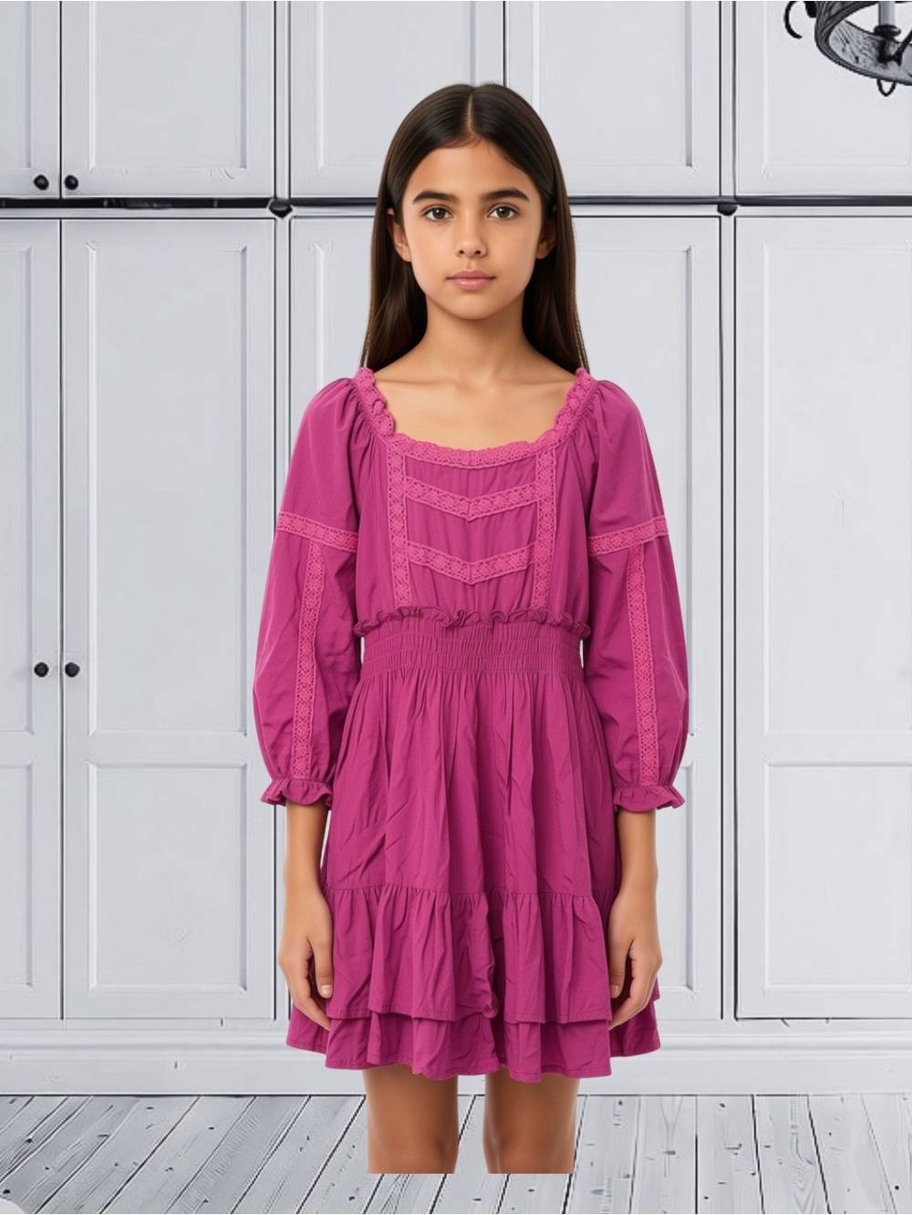 Cheeky Plum Raspberry Magenta Lace Smocked Waist Peasant Boho Dress 6Y